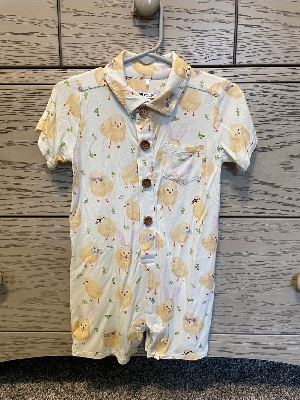 Posh Peanut Cream Chick Print One-Piece Romper